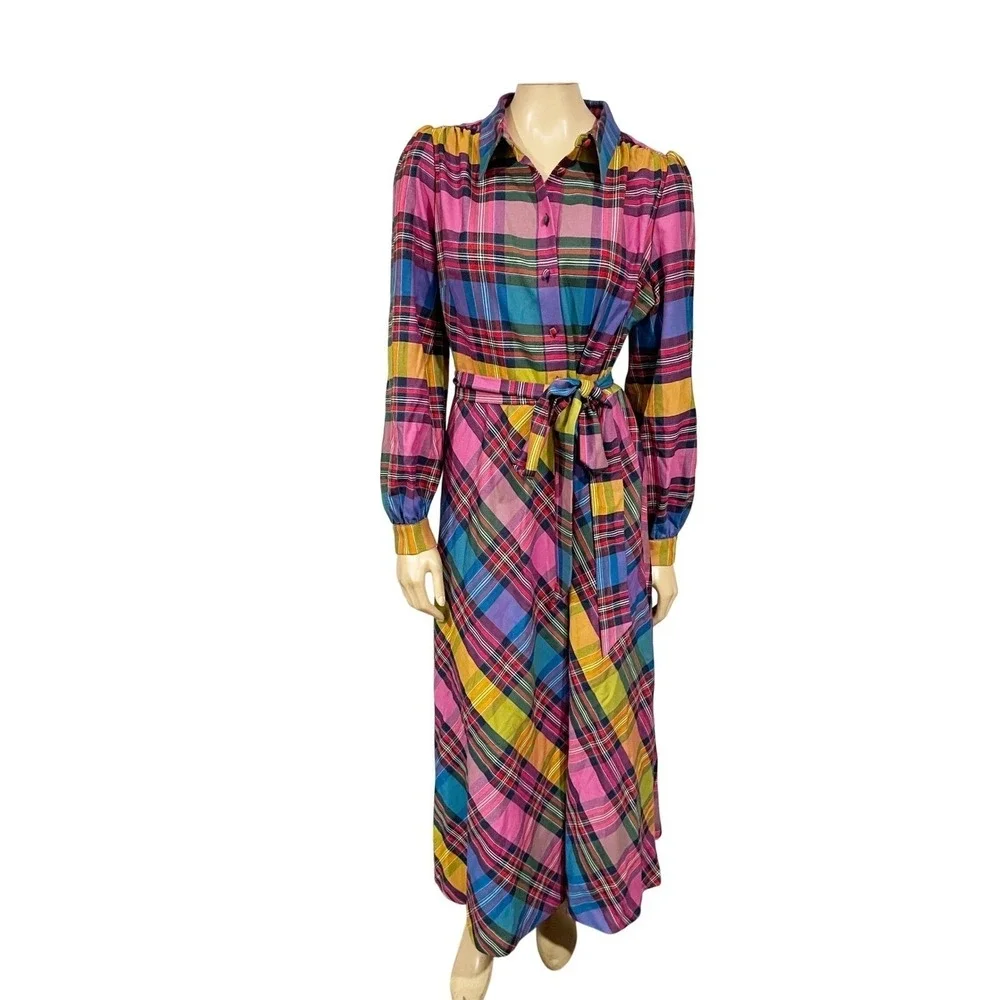 Boden Vivienne Bold Check Button Up Maxi Dress Belted Long Sleeve | Size 8 - Picture 9 of 13